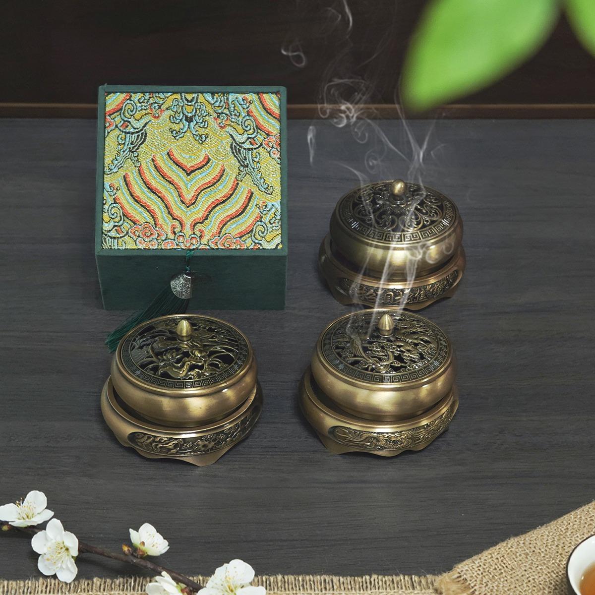 Vintage Dragon Phoenix Metal Incense Burners